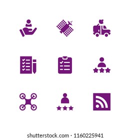 9 survey icons in vector set. site, checklist, satellite and rate illustration for web and graphic design