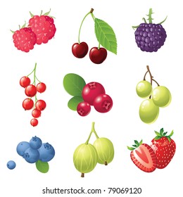 9 sweet berries icons set