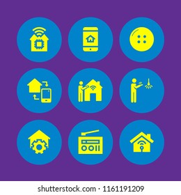9 switch icons in vector set. radio, button and smart home illustration for web and graphic design