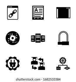 9 system filled icons set isolated on white background. Icons set with Web Link, Web Hosting, software, galaxy, Big data, Bike padlock, Electrical service, Web Infrastructure icons.