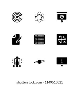 9 system icon set with atomic theory, radar and saturn vector illustration for graphic design and web