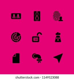 9 system icon set with fingerprint, radiation and pipes vector illustration for graphic design and web