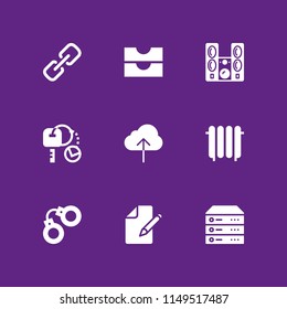 9 system icon set with handcuffs, car key and file vector illustration for graphic design and web