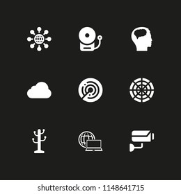 9 system icon set with rack, fire alarm and human brain vector illustration for graphic design and web