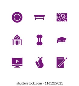 9 table icons in vector set. write letter, bench, stone and screen illustration for web and graphic design