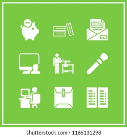 9 table vector icon set with envelope, three books, email and tailor icons for mobile and web
