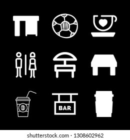 9 tabletop icons with desk and coffee in this set