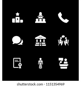 9 talk icons in vector set. chat, conference, speaker and podium illustration for web and graphic design
