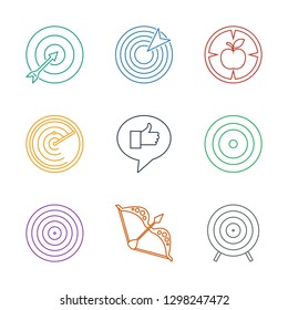 9 target icons. Trendy target icons white background. Included line icons such as bow, thumb up, radar, apple target. target icon for web and mobile.