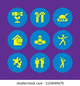 9 target icons in vector set. war tank, problem, military strategy and golf illustration for web and graphic design