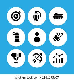 9 target icons in vector set. goal, analytics, user and war illustration for web and graphic design
