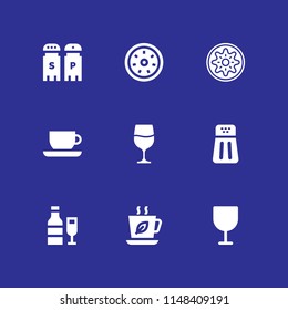 9 taste icon set with wine, salt and pepper and tea cup vector illustration for graphic design and web