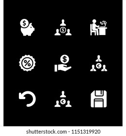 9 tax icons in vector set. savings, discount, return and money illustration for web and graphic design