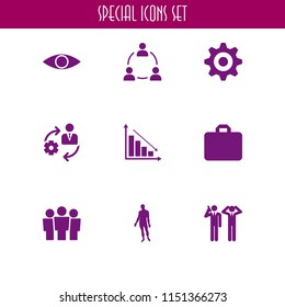 9 teamwork icons in vector set. problem, group, cog and work illustration for web and graphic design
