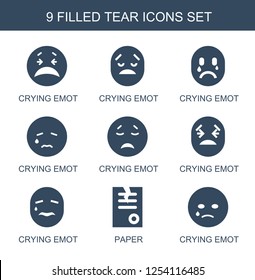 9 Tear Icons. Trendy Tear Icons White Background. Included Filled Icons Such As Crying Emot, Paper. Tear Icon For Web And Mobile.