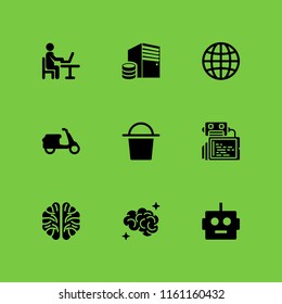 9 tech icons in vector set. scooter, healthcare and medical, brain and code illustration for web and graphic design