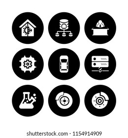 9 technician icons in vector set. brake, auto, electronics and lab illustration for web and graphic design