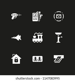 9 technology icon set with atm, train and rack vector illustration for graphic design and web