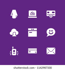 9 technology icon set with walkie talkie, lamp and credit card vector illustration for graphic design and web