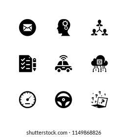 9 technology icons in vector set. relationship, mail, car and quiz illustration for web and graphic design