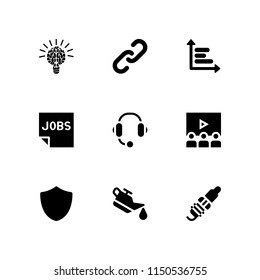 9 technology icons in vector set. screen, work, brain and support illustration for web and graphic design