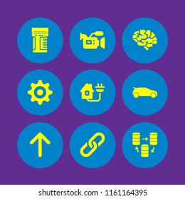 9 technology icons in vector set. brain, smart home, cog and pharmaceutical illustration for web and graphic design
