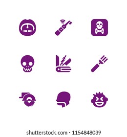 9 teeth icons in vector set. skull, saw, human skull and blade illustration for web and graphic design