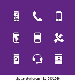 9 telephone icon set with support, hang up and smartphone vector illustration for graphic design and web