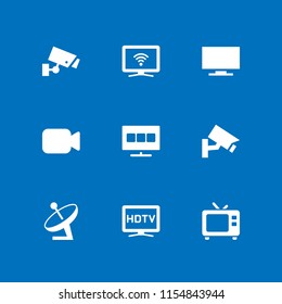 9 television icons in vector set. film, security camera, smart tv and hd illustration for web and graphic design