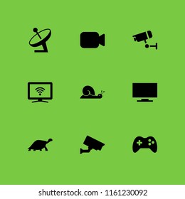 9 television icons in vector set. tv, gamepad controller, antenna and cctv illustration for web and graphic design