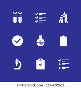 9 test icon set with clipboard, microscope and science vector illustration for graphic design and web