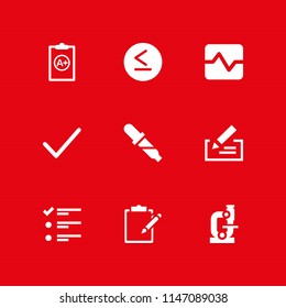 9 test icon set with pipette, list and checkmark vector illustration for graphic design and web