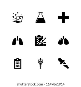 9 test icons in vector set. survey, exam, cross mark and biology illustration for web and graphic design