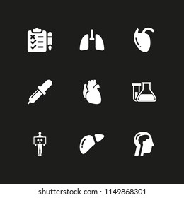 9 test icons in vector set. dropper, biology, blood and flask illustration for web and graphic design