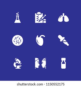 9 test icons in vector set. vial, laboratory, scientific and biology illustration for web and graphic design