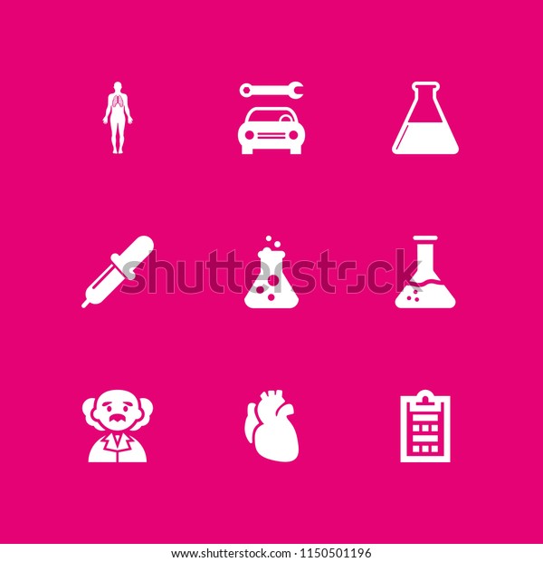 9 test icons in\
vector set. physics, flask, blood and lung illustration for web and\
graphic design