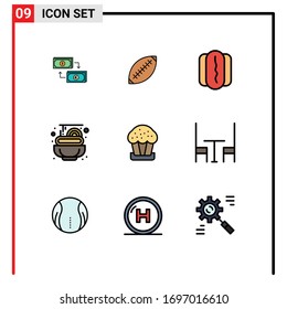9 Thematische Vektorfarben und redaktionelle Symbole für Lebensmittel; hot dog; Australien; Lebensmittel; Bearbeitbare Vektordesign-Elemente für Sport