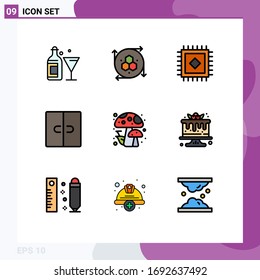 9 Thematic Vector Filledline Flat Colors and Editable Symbols of cake; forest; carpet; autumn; furniture Editable Vector Design Elements