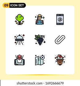 9 Thematic Vector Filledline Flat Colors and Editable Symbols of fruit; ufo; worker; space; craft Editable Vector Design Elements