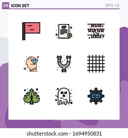 9 Colores planos de vectores temáticos y símbolos editables de plomero; mecánico; celebración; perfección; cabezal Editable Vector Design Elements