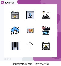 9 Thematic Vector Filledline Flat Colors and Editable Symbols of sound; cloud; loading; audio; egypt Editable Vector Design Elements