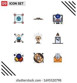 9 Thematic Vector Filledline Flat Colors and Editable Symbols of person; employee; men; direction; arrows Editable Vector Design Elements