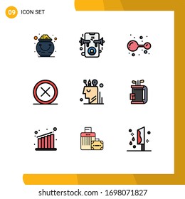 9 Thematic Vector Filledline Flat Colors and Editable Symbols of remove; delete; online; close; lab Editable Vector Design Elements