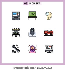 9 Thematic Vector Filledline Flat Colors and Editable Symbols of contact; call; mind; outdoor; advertising Editable Vector Design Elements