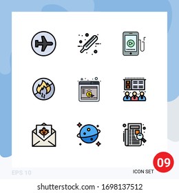9 Thematic Vector Filledline Flat Colors and Editable Symbols of cpc; fire; test; no; education Editable Vector Design Elements