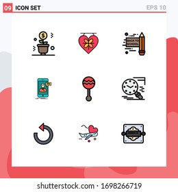 9 Thematic Vector Filledline Flat Colors and Editable Symbols of instrument; online conversation; wedding; mobile; live chat Editable Vector Design Elements