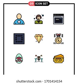 9 Thematic Vector Filledline Flat Colors and Editable Symbols of award; jewelry; page; ecommerce; minimize Editable Vector Design Elements