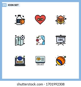 9 Colores planos de vectores temáticos y símbolos editables del corazón; amor; altura; arco; elementos de diseño de vectores editables de ubicación