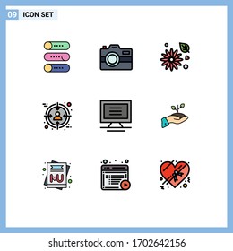 9 Colores planos de vectores temáticos y símbolos editables de la computadora; objetivo; flor; cliente; elementos de diseño de vectores editables para la audiencia