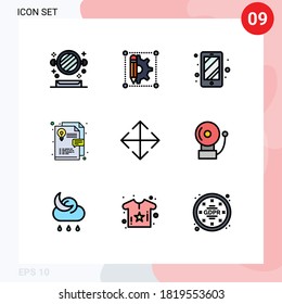 9 Thematic Vector Filledline Flat Colors and Editable Symbols of alarm; move; phone; arrow; layout Editable Vector Design Elements